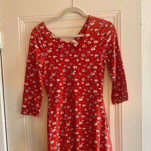 Pact fit-and-flare midi dress in red floral